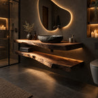 Floating Bathroom Vanity 16-48 Inch, Two Thick Live Edge Slabs Counter and Shelf, Wall Mounted Wood