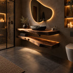 Floating Bathroom Vanity 16-48 Inch, Two Thick Live Edge Slabs Counter and Shelf, Wall Mounted Wood