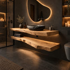 Floating Bathroom Vanity 16-48 Inch, Two Thick Live Edge Slabs Counter and Shelf, Wall Mounted Wood