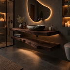 Floating Bathroom Vanity 16-48 Inch, Two Thick Live Edge Slabs Counter and Shelf, Wall Mounted Wood