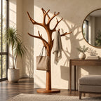 Tree Coat Rack Stand with Branching Arm Hooks and Round Base, Freestanding Entryway Coat Tree