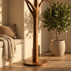 Tree Coat Rack Stand with Branching Arm Hooks and Round Base, Freestanding Entryway Coat Tree