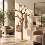 Tree Coat Rack Stand with Branching Arm Hooks and Round Base, Freestanding Entryway Coat Tree