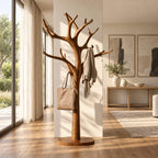 Tree Coat Rack Stand with Branching Arm Hooks and Round Base, Freestanding Entryway Coat Tree