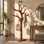 Tree Coat Rack Stand with Branching Arm Hooks and Round Base, Freestanding Entryway Coat Tree