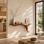 Wall Mounted Floating Console Table with Sculptural Root Bracket, Live Edge Solid Wood Entryway Table