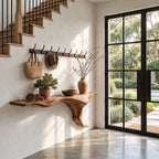 Wall Mounted Floating Console Table with Sculptural Root Bracket, Live Edge Solid Wood Entryway Table