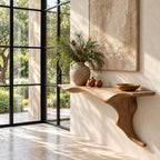 Wall Mounted Floating Console Table with Sculptural Root Bracket, Live Edge Solid Wood Entryway Table