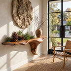 Wall Mounted Floating Console Table with Sculptural Root Bracket, Live Edge Solid Wood Entryway Table