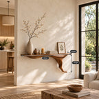 Wall Mounted Floating Console Table with Sculptural Root Bracket, Live Edge Solid Wood Entryway Table