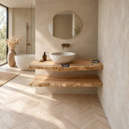 Floating Bathroom Vanity 16-48 Inch with Two Natural Live Edge Shelves, Wall Mounted Wood Wash Stand