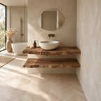 Floating Bathroom Vanity 16-48 Inch with Two Natural Live Edge Shelves, Wall Mounted Wood Wash Stand