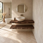Floating Bathroom Vanity 16-48 Inch with Two Natural Live Edge Shelves, Wall Mounted Wood Wash Stand
