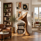 Record Player Stand Shaped Like a Gramophone Horn, Sculptural Vinyl Storage in Solid Wood