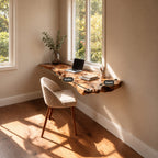 Floating Desk Live Edge Wood Wall Mounted Slab, Space Saving Small Office Desk for Bedroom Nook