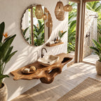 Floating Bathroom Vanity 20-60 Inch Sculpted Driftwood Style Body with Open Hollow, Wall Mounted