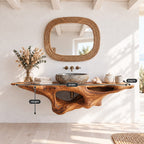 Floating Bathroom Vanity 20-60 Inch Sculpted Driftwood Style Body with Open Hollow, Wall Mounted