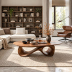 Oval Coffee Table with Infinity Loop Base, Sculpted Solid Wood Low Table for Modern Living Room