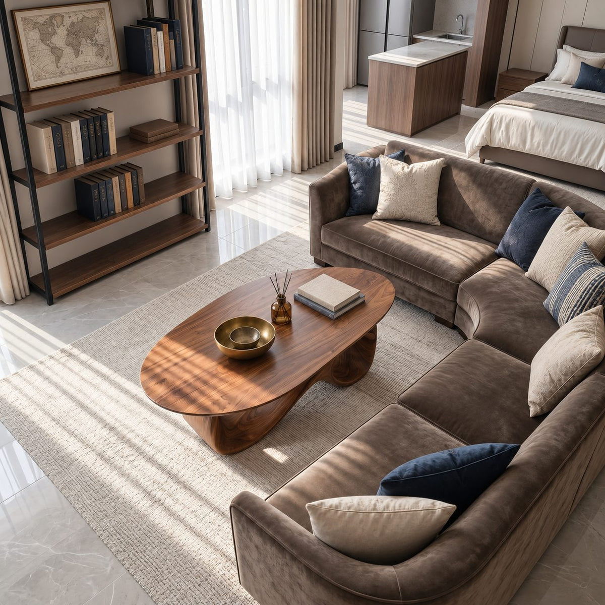 Oval Coffee Table with Infinity Loop Base, Sculpted Solid Wood Low Table for Modern Living Room