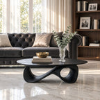 Oval Coffee Table with Infinity Loop Base, Sculpted Solid Wood Low Table for Modern Living Room