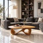 Oval Coffee Table with Infinity Loop Base, Sculpted Solid Wood Low Table for Modern Living Room