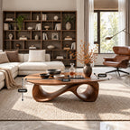 Oval Coffee Table with Infinity Loop Base, Sculpted Solid Wood Low Table for Modern Living Room