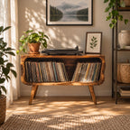 Record Player Stand Mid Century Vinyl Storage Cabinet with Rounded Corners and Tapered Legs