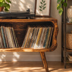 Record Player Stand Mid Century Vinyl Storage Cabinet with Rounded Corners and Tapered Legs