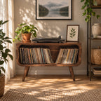Record Player Stand Mid Century Vinyl Storage Cabinet with Rounded Corners and Tapered Legs