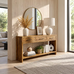 Console Table with 3 Drawers and Open Lower Shelf, Solid Wood Entryway Table for Hallway