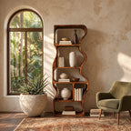 Wavy Bookshelf, Tall Narrow Freestanding Wood Bookcase with Rippling Curved Sides and Open Cubbies