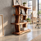 Rustic Live Edge Bookcase, 4 Tier Solid Wood Open Bookshelf with Raw Slab Posts for Living Room
