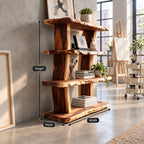 Rustic Live Edge Bookcase, 4 Tier Solid Wood Open Bookshelf with Raw Slab Posts for Living Room