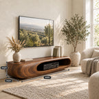 Rounded Capsule TV Stand, Low Solid Wood Media Console with Open Oval Slot for Receiver and Players