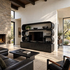 Entertainment Center Wall Unit with Rounded Loop Shelves, Solid Wood TV Cabinet and Display Cubbies
