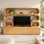 Entertainment Center Wall Unit with Rounded Loop Shelves, Solid Wood TV Cabinet and Display Cubbies
