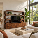 Entertainment Center Wall Unit with Rounded Loop Shelves, Solid Wood TV Cabinet and Display Cubbies