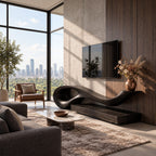 Sculptural TV Stand with Flowing Wave Top and Low Drawer Base, Solid Wood Statement Media Console