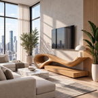Sculptural TV Stand with Flowing Wave Top and Low Drawer Base, Solid Wood Statement Media Console