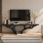 Live Edge TV Stand with Tree Root Base, Solid Wood Media Console with Sculpted Branching Legs