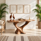 Live Edge Console Table on Twisted S-Shaped Pedestal Base, Sculptural Solid Wood Entryway Table