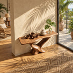 Live Edge Console Table on Twisted S-Shaped Pedestal Base, Sculptural Solid Wood Entryway Table