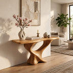 Live Edge Console Table on Twisted S-Shaped Pedestal Base, Sculptural Solid Wood Entryway Table