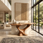 Live Edge Console Table on Twisted S-Shaped Pedestal Base, Sculptural Solid Wood Entryway Table