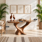 Live Edge Console Table on Twisted S-Shaped Pedestal Base, Sculptural Solid Wood Entryway Table