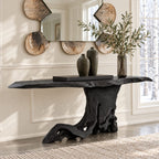 Live Edge Console Table on Tree Root Stump Base, Cantilevered Solid Wood Slab Entryway Table