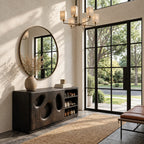 Shoe Cabinet with Organic Cutout Doors and Open Shoe Shelves, Solid Wood Entryway Shoe Storage