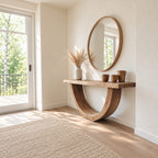 Rustic Console Table with Curved U-Shaped Base and Thick Plank Top, Solid Wood Narrow Entryway Table