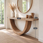 Rustic Console Table with Curved U-Shaped Base and Thick Plank Top, Solid Wood Narrow Entryway Table