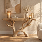 Tree Branch Console Table with Arched Driftwood Base, Rustic Live Edge Solid Wood Entryway Table